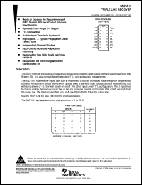 SN75124N datasheet:  TRIPLE LINE RECEIVER SN75124N