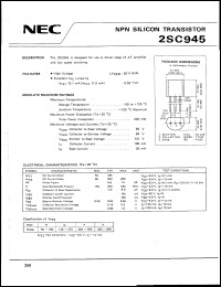 2SC945 datasheet: NPN transistor for use in driver stage of AF amplifier and low speed switching 2SC945