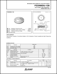 FD2000DU-120 datasheet: High-frequency rectifier diode for high power, high frequency, press pack type FD2000DU-120