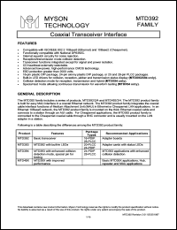 MTD392N datasheet: Coaxial transceiver interface MTD392N