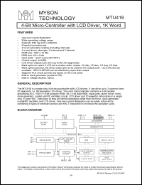 MTU418 datasheet: 4-bit micro-controller with LCD driver,1K word MTU418