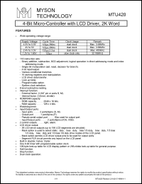 MTU420 datasheet: 4-bit micro-controller with LCD driver, 2K word MTU420