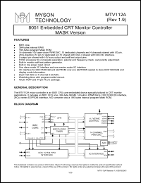 MTV112AV datasheet: 8051 embedded CRT monitor controller MASK version MTV112AV