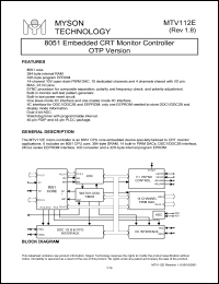 MTV112EV-OTP datasheet: 8051 embedded CRT monitor controller OTP version MTV112EV-OTP