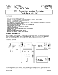 MTV212MS32 datasheet: 8051 embedded monitor controller flash type with ISP MTV212MS32
