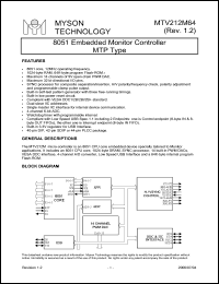 MTV212MS64 datasheet: 8051 embedded monitor controller MTP type MTV212MS64