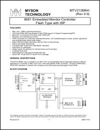 MTV212MS64i datasheet: 8051 embedded monitor controller flash type with ISP MTV212MS64i