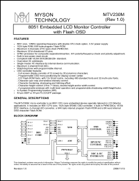 MTV230MV64 datasheet: 8051 embedded LCD monitor controller with flash OSD MTV230MV64