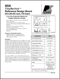 RD8 datasheet: Reference design board, 85 to 265 VAC input, 3W output RD8