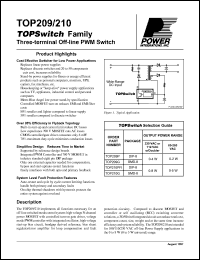 TOP209G datasheet: Three-terminal off-line PWM switch TOP209G