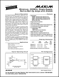 MAX4266EUA datasheet: Single, ultra-low-distortion, single-supply, 350MHz op apm with enable. Min gain 2V/V, single-supply operation +4.5V to +8.0V MAX4266EUA