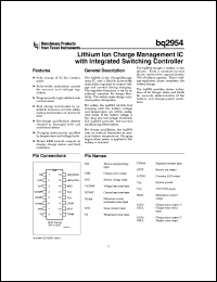 BQ2954PN datasheet:  ENHANCED CHARGE MANAGEMENT WITH INTEGRATED PWM SWITCHING CONTROLLER BQ2954PN