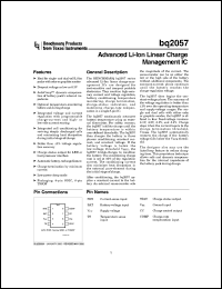 BQ2057CSN-C1TR datasheet:  ADVANCED LI-ION LINEAR CHARGE MANAGEMENT IC BQ2057CSN-C1TR