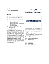 BQ2118B-KT datasheet:  POWER MINDER MINI-BOARD EVALUATI MODULE, BQ2018 BASED BQ2118B-KT