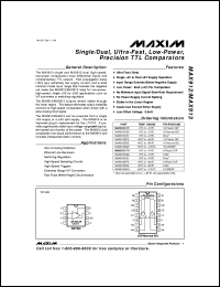 MAX963ESD datasheet: Dual, ultra-high-speed, +3V or +5V, Beyond-the-Rails comparator. Complemantary output. 270microA shutdown current. Latch enable. MAX963ESD