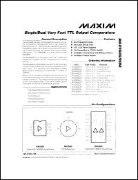 MAX990EUA datasheet: Dual, low-power, Rail-to-Rail I/O comparator. Open-drain output voltage extends beyond Vcc. MAX990EUA