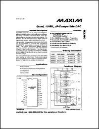 MX7225UQ datasheet: CMOS quad 8-bit D/A converter with double-buffered logic inputs. Error +-1 LSB. MX7225UQ