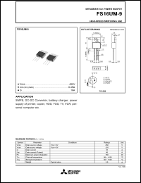 FS16UM-9 datasheet: 16A power mosfet for high-speed switching use FS16UM-9