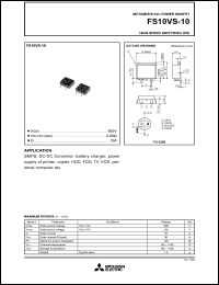 FS10VS-10 datasheet: 10A power mosfet for high-speed switching use FS10VS-10