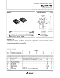 BCR16PM datasheet: 16A semiconductor for medium power use, insulated type, planar passivation type BCR16PM