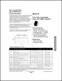 SCA-15 datasheet: DC-3 GHz, cascadable GaAs HBT MMIC amplifier. High output IP3: +27dBm SCA-15