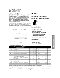 SCA-7 datasheet: DC-3 GHz, cascadable GaAs HBT MMIC amplifier. High output IP3: +24 dBm SCA-7
