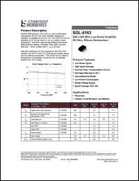 SGL-0163 datasheet: 800-1000 MHz low noise amplifier 50 Ohm, silicon germanium SGL-0163