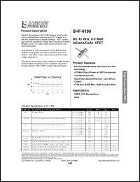 SHF-0198 datasheet: DC-12 GHz, 0.5 watt AIGaAs/GaAs HFET SHF-0198