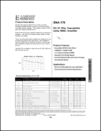 SNA-176 datasheet: DC-10 GHz, cascadable GaAs MMIC amplifier. Cascadable 50 ohm gain block. SNA-176