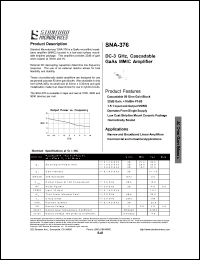 SNA-376 datasheet: DC-3 GHz, cascadable GaAs MMIC amplifier. Cascadable 50 ohm gain block. SNA-376
