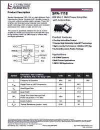 SPA-1118 datasheet: 850 MHz 1 watt power amplifier with active bias. SPA-1118