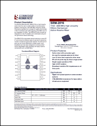 SRM-2016 datasheet: 1700 - 2000 MHz high linearity silicon germanium active receiver mixer. SRM-2016