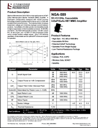 NGA-589 datasheet: DC-5.5 GHz, cascadable 50 ohm InGa/GaAs HBT MMIC amplifier. High gain: 19.2 dB at 1950MHz. NGA-589