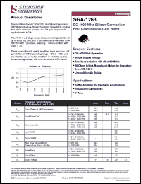 SGA-1263 datasheet: DC-4000 MHz, 2.8V silicon germanium HBT cascadeable gain block SGA-1263