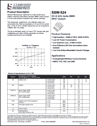 SSW-524 datasheet: DC-8 GHz GaAs MMIC SPST switch SSW-524