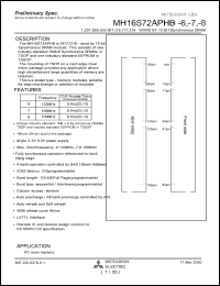 MH16S72APHB-7 datasheet: 1,207,959,552-bit (16,777,216-word by 64-bit) synchronous DRAM MH16S72APHB-7