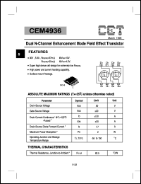 CEM4936 datasheet: Dual N-channel enhancement mode field effect transistor CEM4936