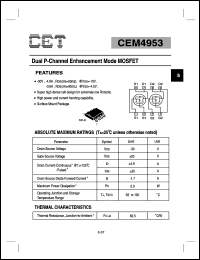 CEM4953 datasheet: Dual P-channel enhancement mode MOSFET CEM4953