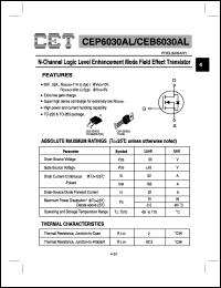 CEP6030AL datasheet: N-channel logic level enhancement mode field effect transistor CEP6030AL