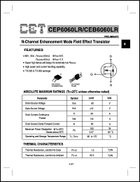 CEP6060LR datasheet: N-channel logic level enhancement mode field effect transistor CEP6060LR