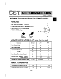 CEP740A datasheet: N-channel logic level enhancement mode field effect transistor CEP740A