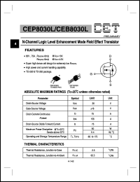 CEP8030L datasheet: N-channel logic level enhancement mode field effect transistor CEP8030L