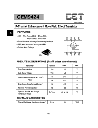 CEM9424 datasheet: 20V P-channel logic level enhancement mode field effect transistor CEM9424