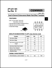 CEM9925 datasheet: 20V Dual N-channel enhancement mode field effect transistor CEM9925