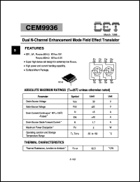 CEM9936 datasheet: 30V Dual N-channel enhancement mode field effect transistor CEM9936