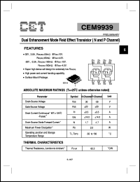 CEM9939 datasheet: 30V Dual  enhancement mode field effect transistor CEM9939