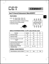 CEM9947 datasheet: 20V Dual  P-channel enhancement mode MOSFET CEM9947