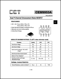 CEM9953A datasheet: 30V Dual  P-channel enhancement mode MOSFET CEM9953A