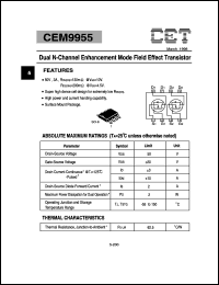 CEM9955 datasheet: 50V Dual  N-channel enhancement mode field effect transistor CEM9955