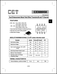CEM8958 datasheet: 30V  Dual enhancement mode field effect transistor CEM8958
